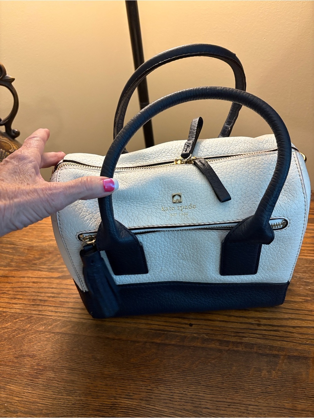 Kate Spade (Damaged by  Water!)  Structured Satchel Navy & White